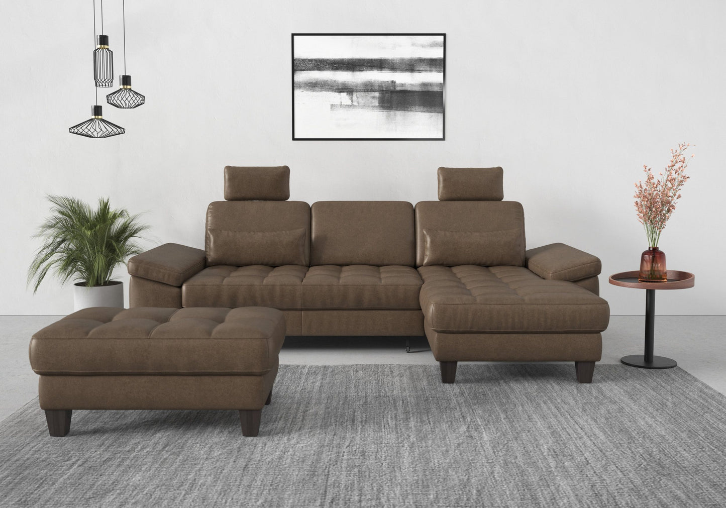 Ecksofa Braun mit Schlaffunktion, Bettkasten, Federkern und Sitztiefenverstellung in Microfaser Lederoptik, Couch Westham jetzt reduziert im Angebot kaufen.