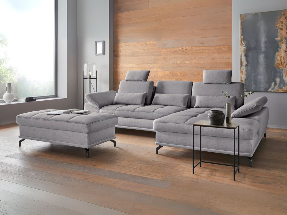 Ecksofa + Hocker 301x176cm Grau Federkern, Sitztiefenverstellung B-Ware OTR