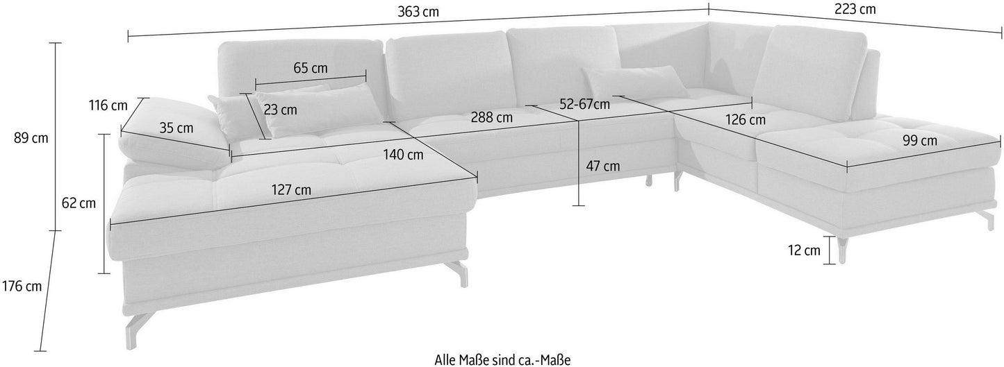 Wohnlandschaft Grau mit Schlaffunktion, Bettkasten, Federkern und Sitztiefenverstellung im pflegeleichtem und weichem Luxus-Microfaser Bezug, Costello.