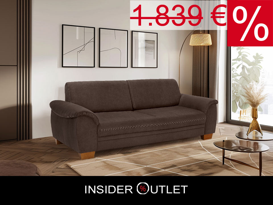 3,5 Sitzer Sofa Husum Braun mit Federkern und Sitztiefenverstellung in Luxus-Microfaser reduziert im Angebot sofort lieferbar.