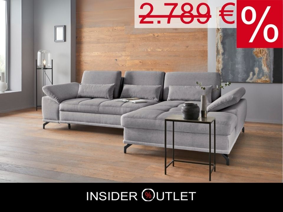 Ecksofa + Hocker 301x176cm Grau Federkern, Sitztiefenverstellung B-Ware OTR