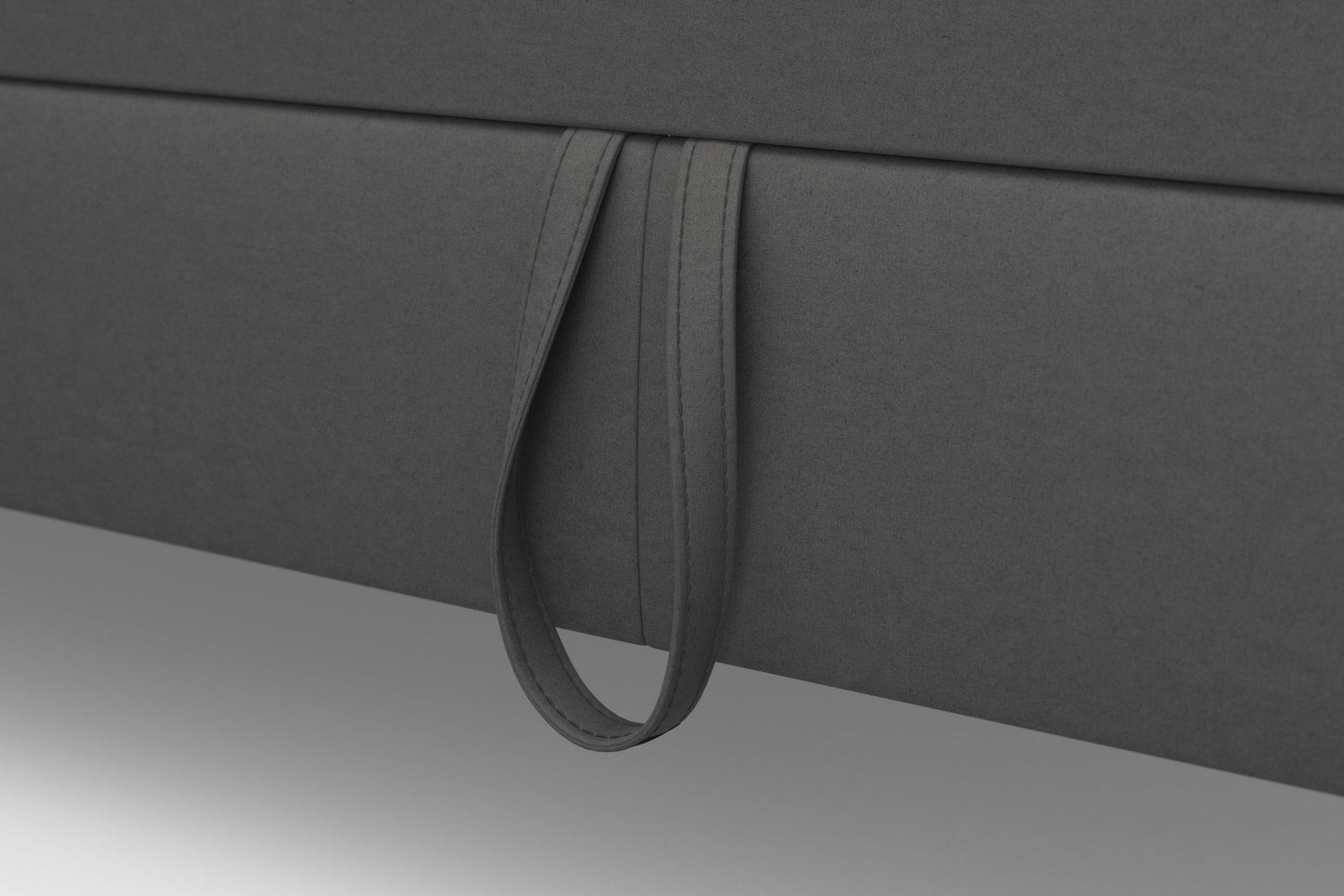 Ecksofa Scarlett Grau mit Schlaffunktion, Bettkasten, Federkern und Kopfteilverstellung in Luxus-Microfaser.