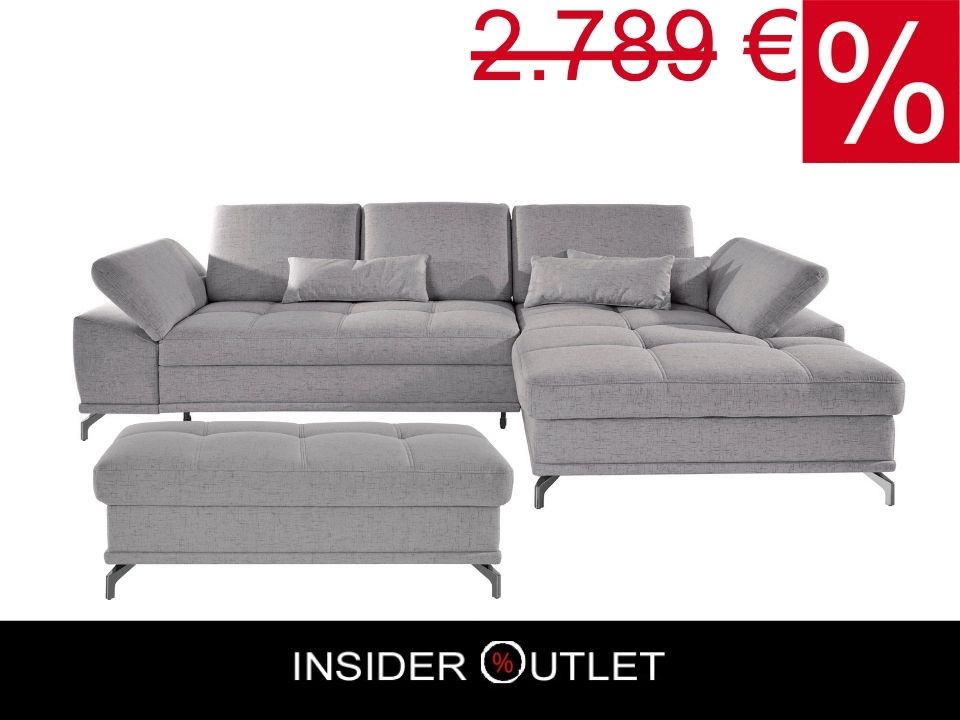 Ecksofa + Hocker 301x176cm Grau Federkern, Sitztiefenverstellung B-Ware OTR