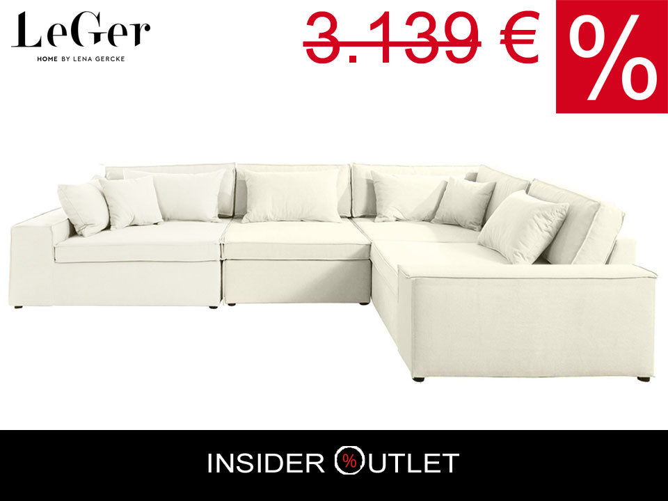 Ecksofa Joreen OTR 360x260 cm Creme Weiß Baumwollmix LeGer Beige Weis B-Ware