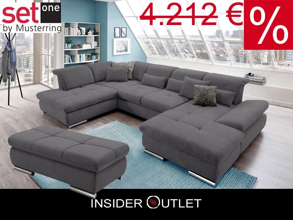 Wohnlandschaft inkl. Hocker Musterring SO4100 Grau 365cm Bettfunktion B-Ware