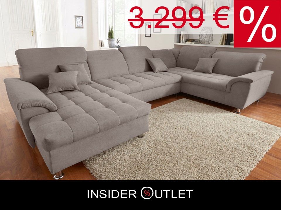 Wohnlandschaft 352cm Taupe Schlaffunktion Bettkasten Beige B-Ware