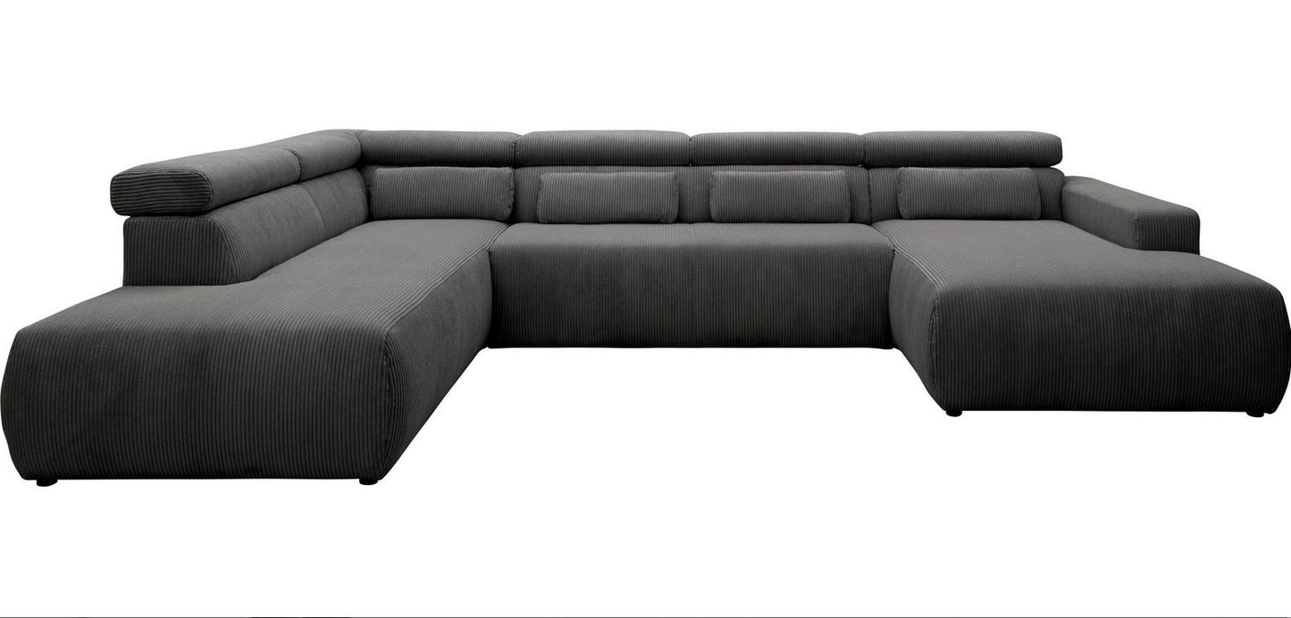 Wohnlandschaft Cord Grau U-Form Cordsofa 359x228 cm B-Ware