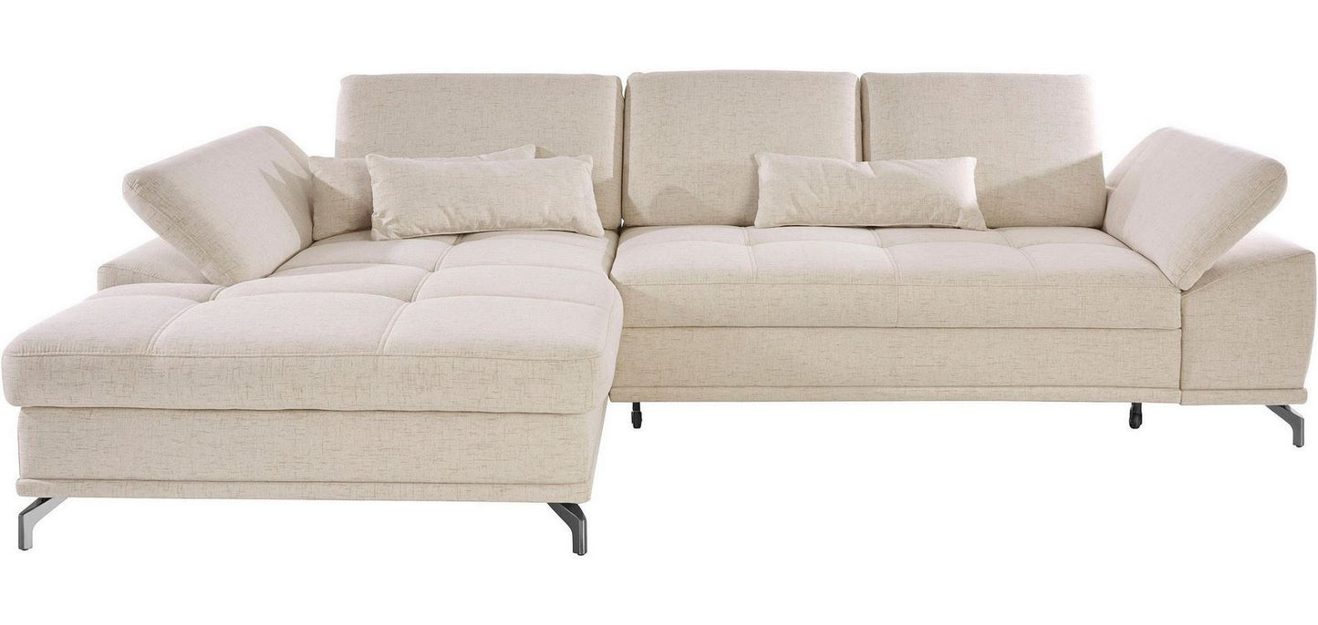 Design Ecksofa in Creme Beige mit Federkern, Sitztiefenverstellung, Armteilverstellung, Eckcouch Costello jetzt online bestellen.