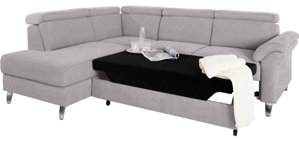 Ecksofa 245x194cm Grau Schlaffunktion Bettkasten Federkern B-Ware
