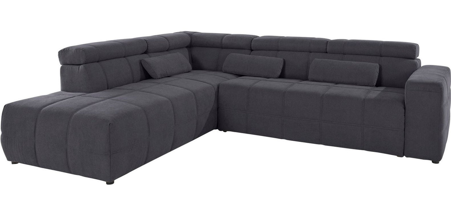 Ecksofa Grau Brandon mit Sitztiefenverstellung in Microfaser, Couch.