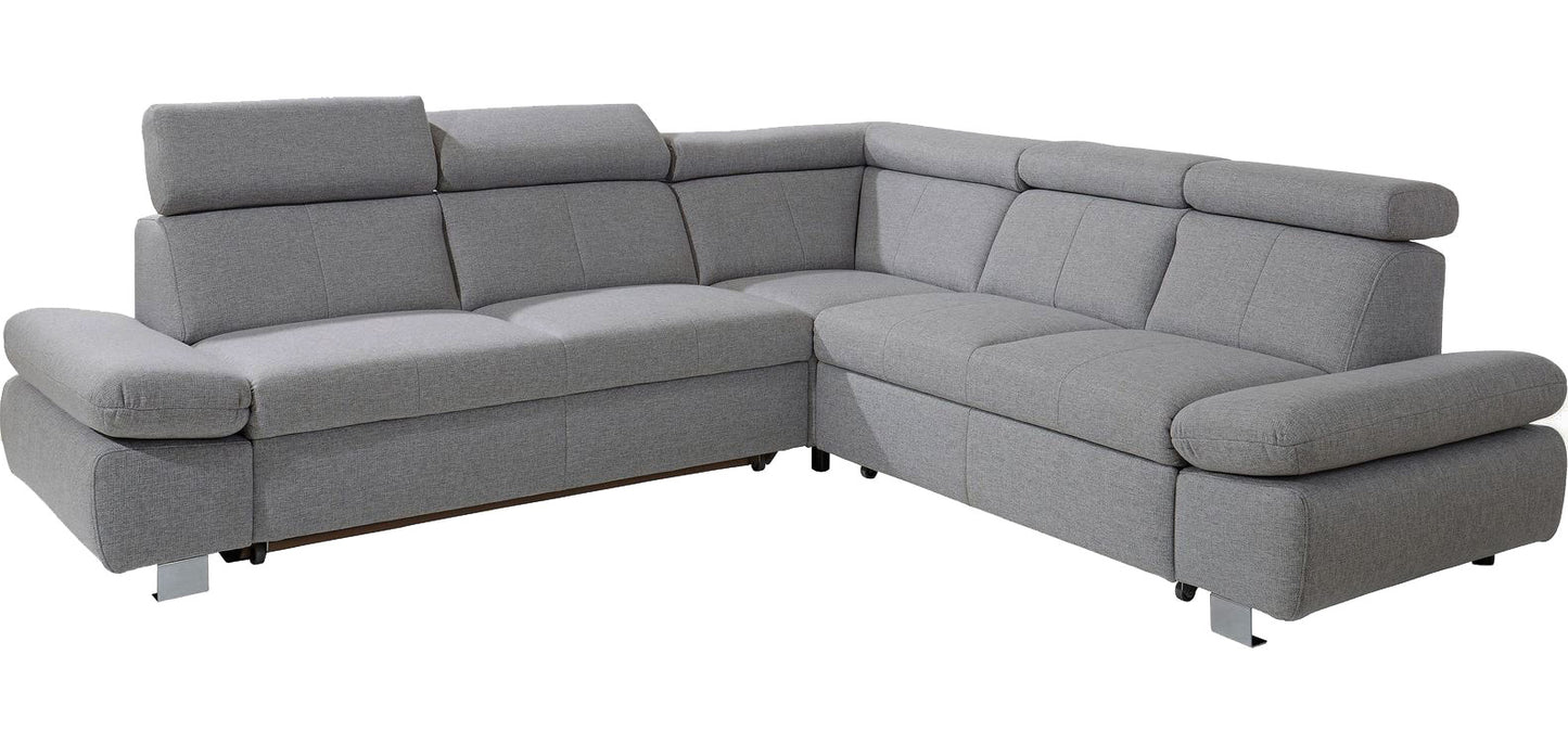 Ecksofa in grau mit Schlaffunktion und Bettkasten Sofa Happy, Couch sofort lieferbar.