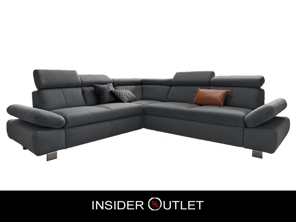 Ecksofa Happy mit Bettfunktion und Bettkasten sofort lieferbar in Grau.