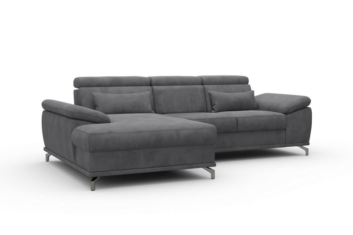 Ecksofa in Grau mit Schlaffunktion, Bettkasten, Federkern und Sitztiefenverstellung, Couch Cabrio in Microfaser.