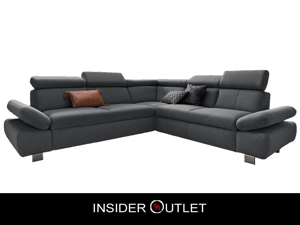 Ecksofa Grau Anthrazit mit Schlaffunktion, Bettkasten, Kopfteil- und Armteilverstellung, Couch Happy.