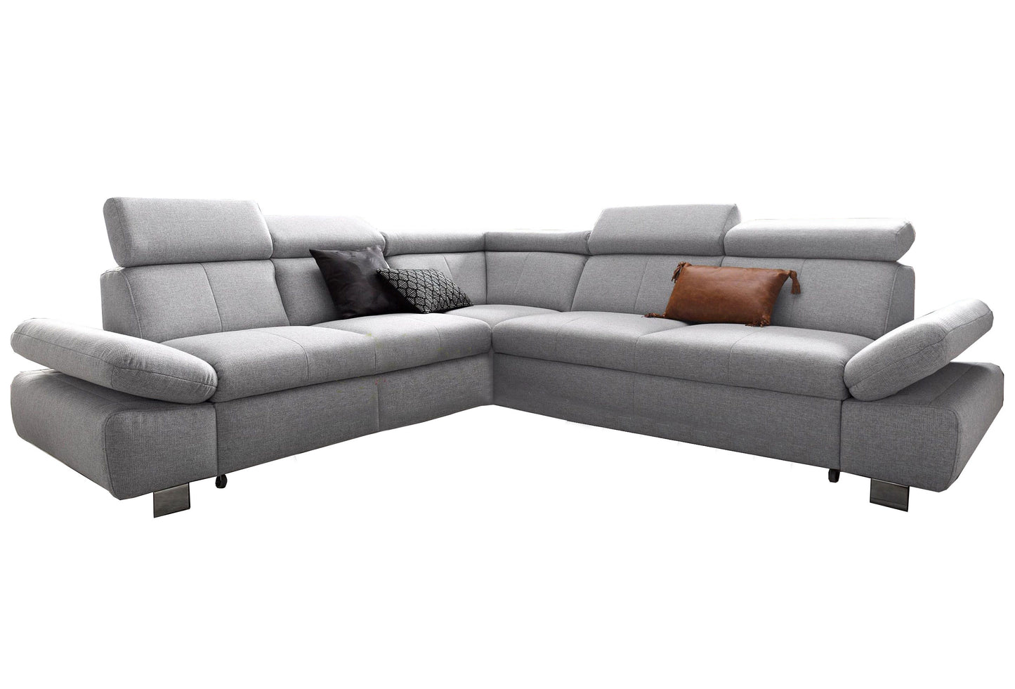 Ecksofa Grau 254x274 cm mit Schlaffunktion, Bettkasten, Armteil- und Kopfteilverstellung Happy Couch OTL - 06