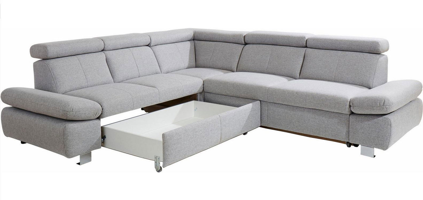 Ecksofa Grau 254x274 cm mit Schlaffunktion, Bettkasten, Armteil- und Kopfteilverstellung Happy Couch OTL - 06