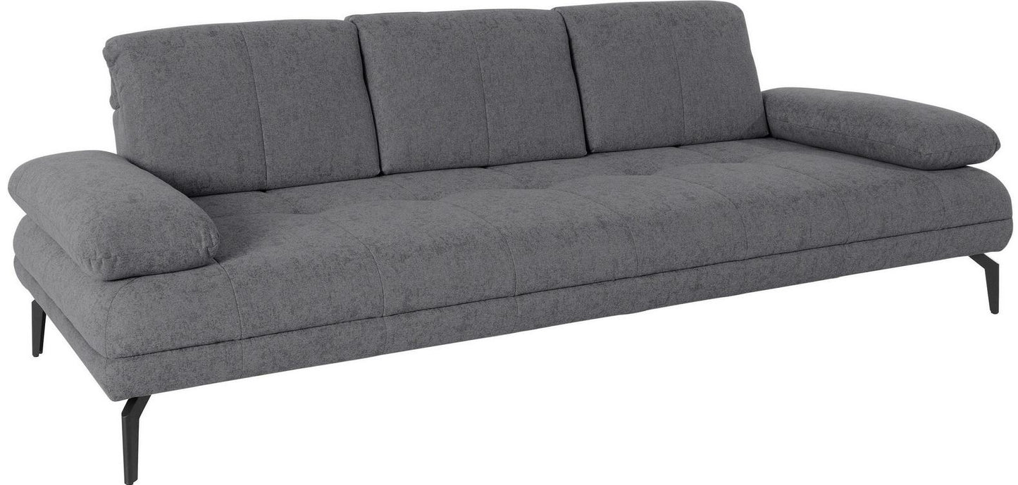 Designer Sofa Grau Stenlille 3-Sitzer Couch mit Sitztiefenverstellung, Kopfteilverstellung und Armteilverstellung in Microfaser.
