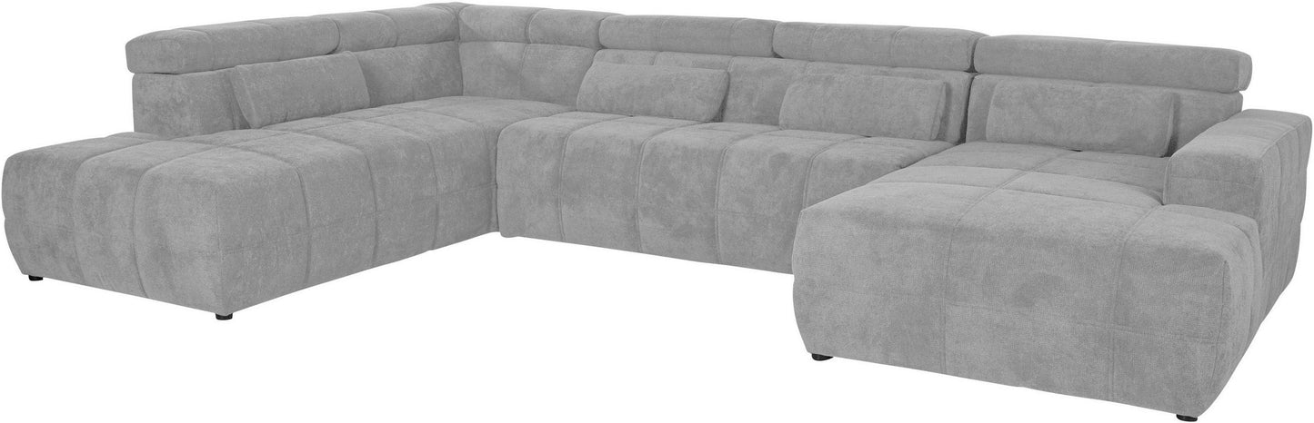 Wohnlandschaft grau hellgrau Brandon mit Kopfteilverstellung, Couch sofort lieferbar.
