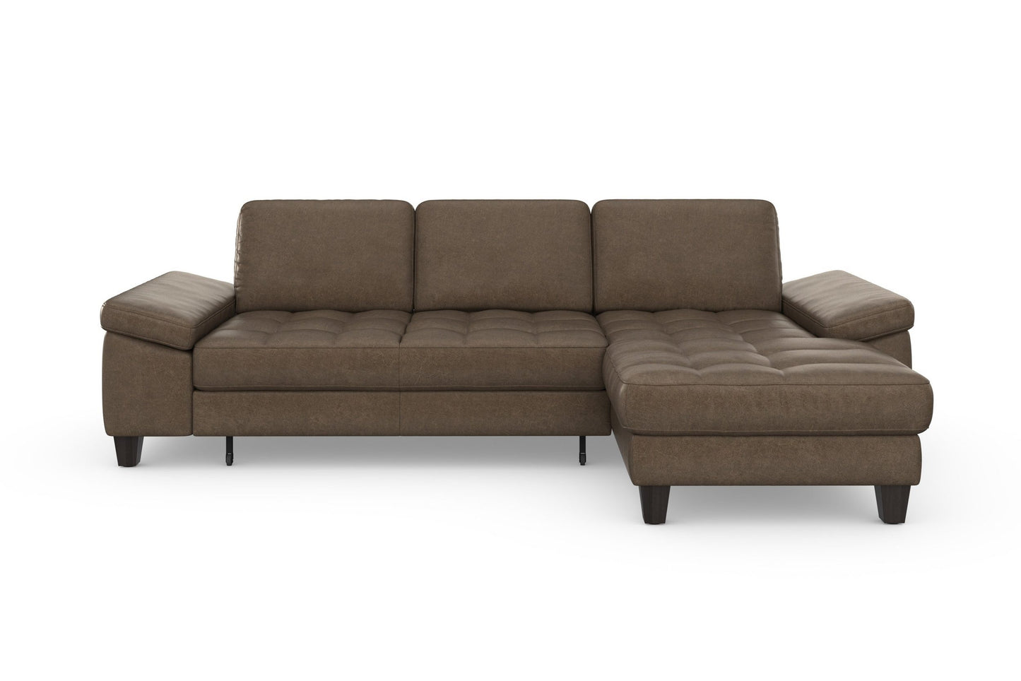 Ecksofa Braun mit Schlaffunktion, Bettkasten, Federkern und Sitztiefenverstellung in Microfaser Lederoptik, Couch Westham jetzt reduziert im Angebot kaufen.