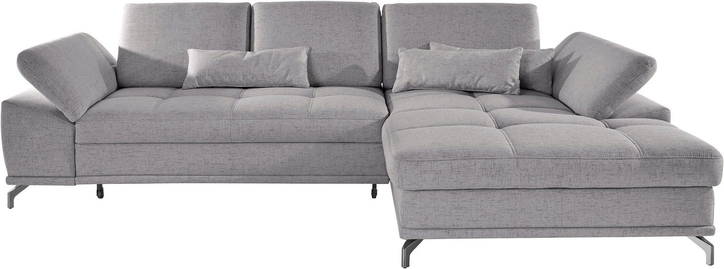 Ecksofa + Hocker 301x176cm Grau Federkern, Sitztiefenverstellung B-Ware OTR