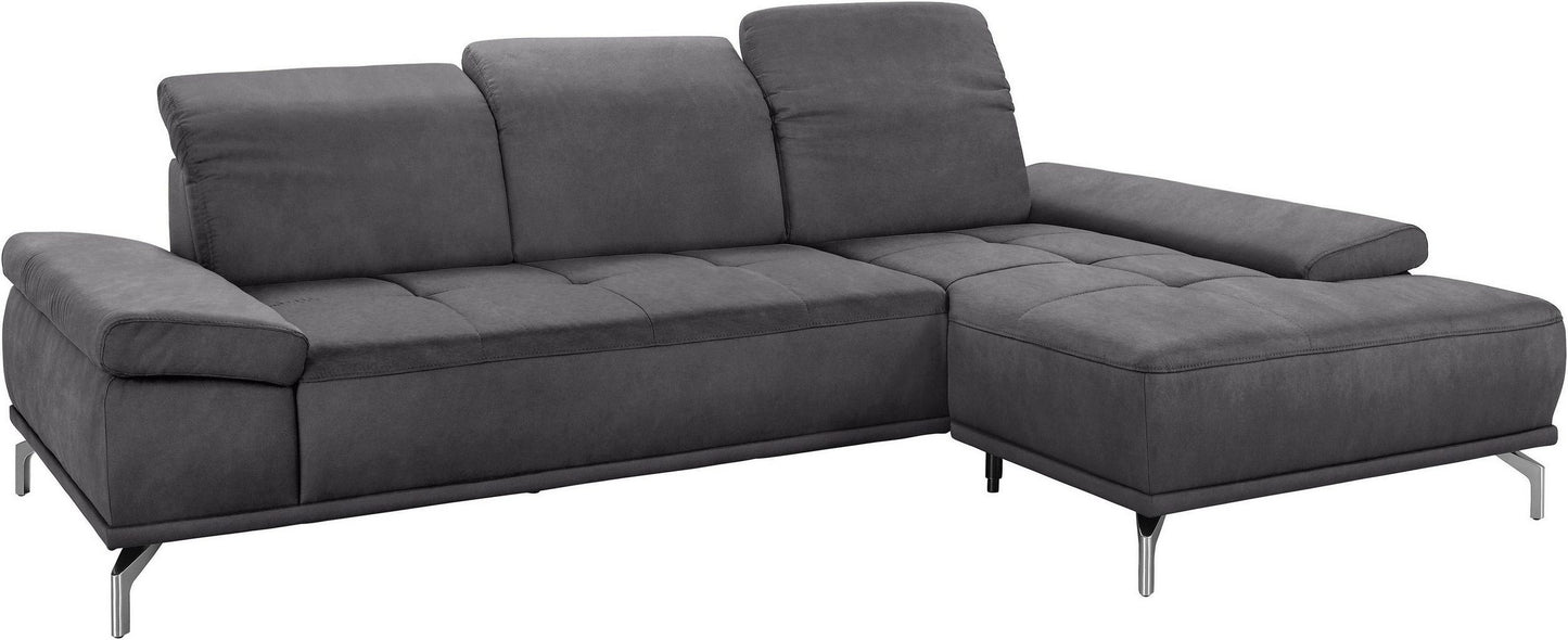 Ecksofa grau Federkern, Sitztiefenverstellung, Kopfteilverstellung in Luxus-Microfaser pflegeleicht, Couch Caluna jetzt online bestellen.