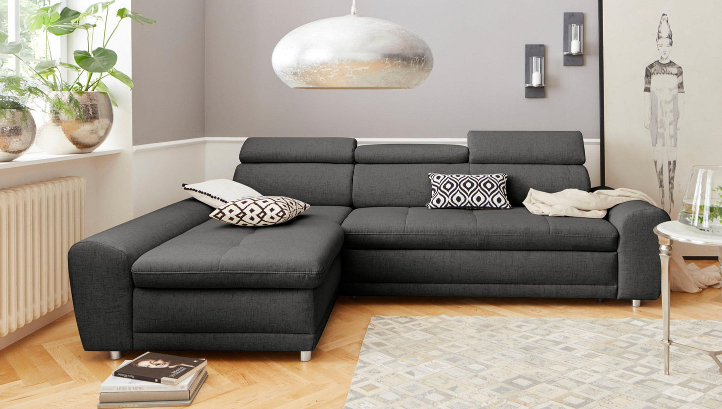 Ecksofa Grau mit Bettfunktion Federkern Riva, jetzt reduziert, online bestellen.