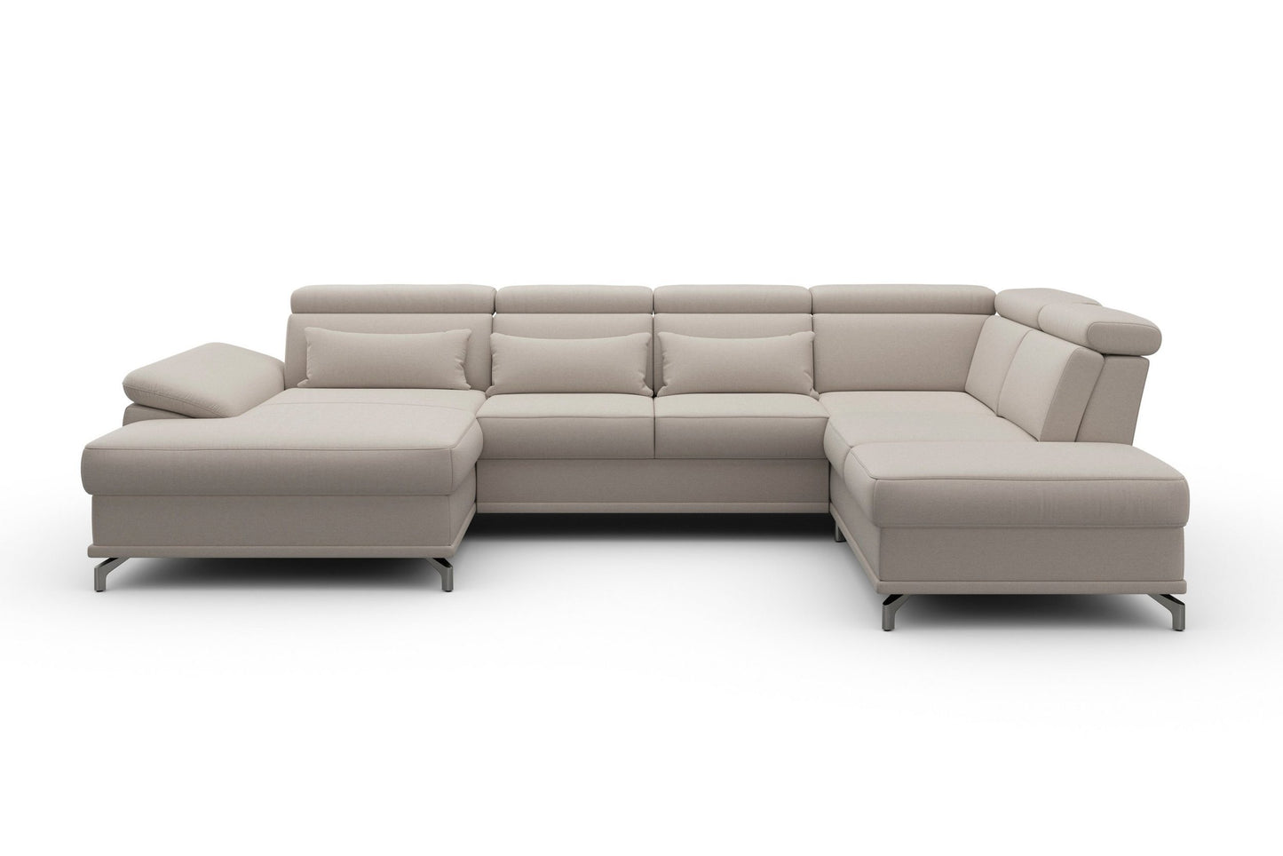 Wohnlandschaft beige mit Federkern, Sitztiefenverstellung und Kopfteilverstellung in Luxus-Microfaser reduziert und sofort verfügbar.