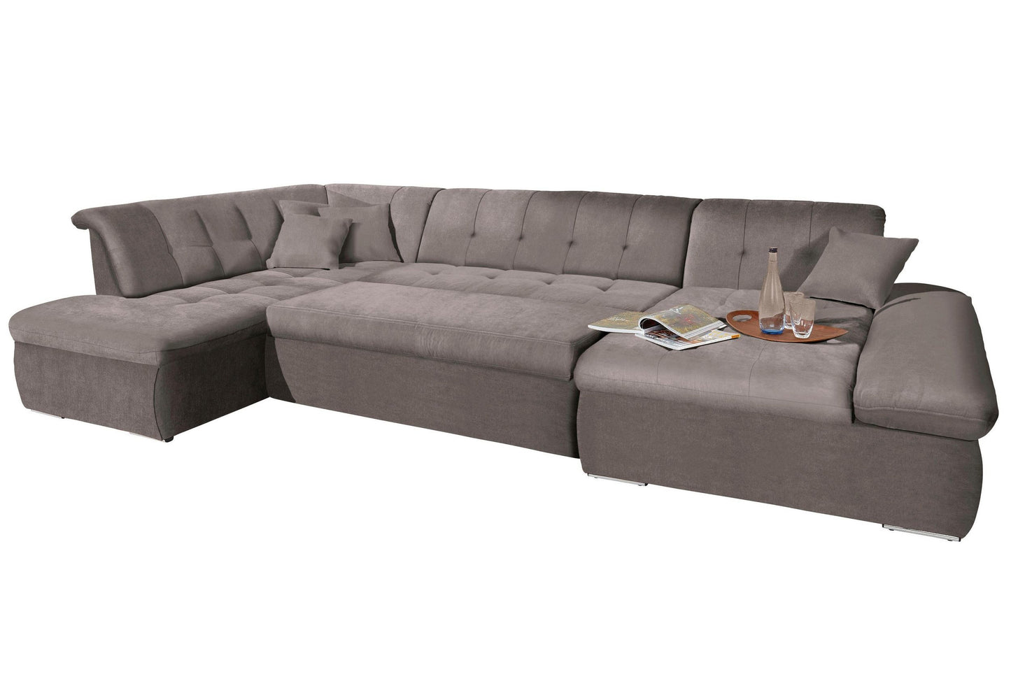 Wohnlandschaft beige mit Schlaffunktion in Luxus-Microfaser Lederoptik NMoric reduziert im Angebot online bestellen.