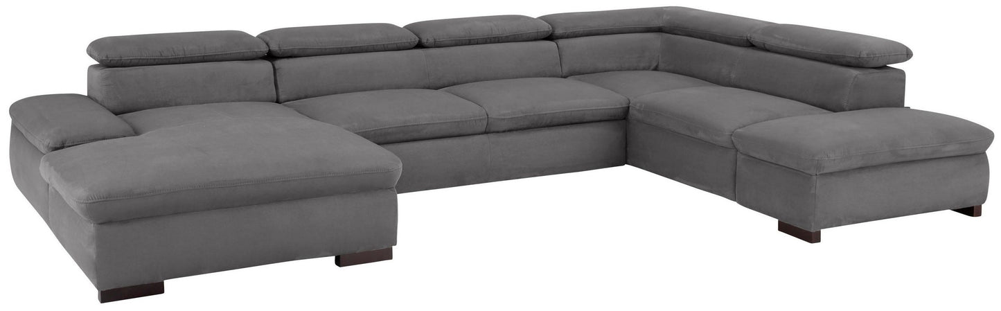 Wohnlandschaft 350 cm Schlaffunktion Grau Luxus-Microfaser B-Ware