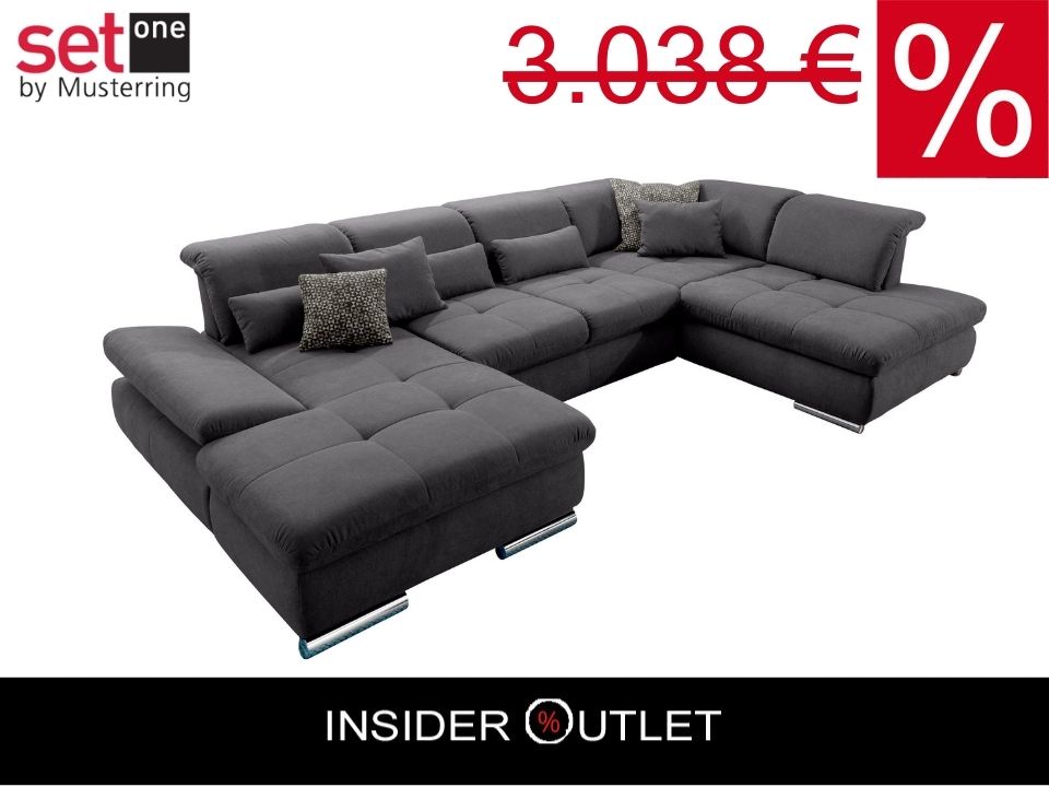 Wohnlandschaft 4100 Fango Grau Federkern, Luxus-Microfaser, Sitztiefenverstellung, Kopfteilverstellng von Set one by Musterring jetzt reduziert im Angebot kaufen.