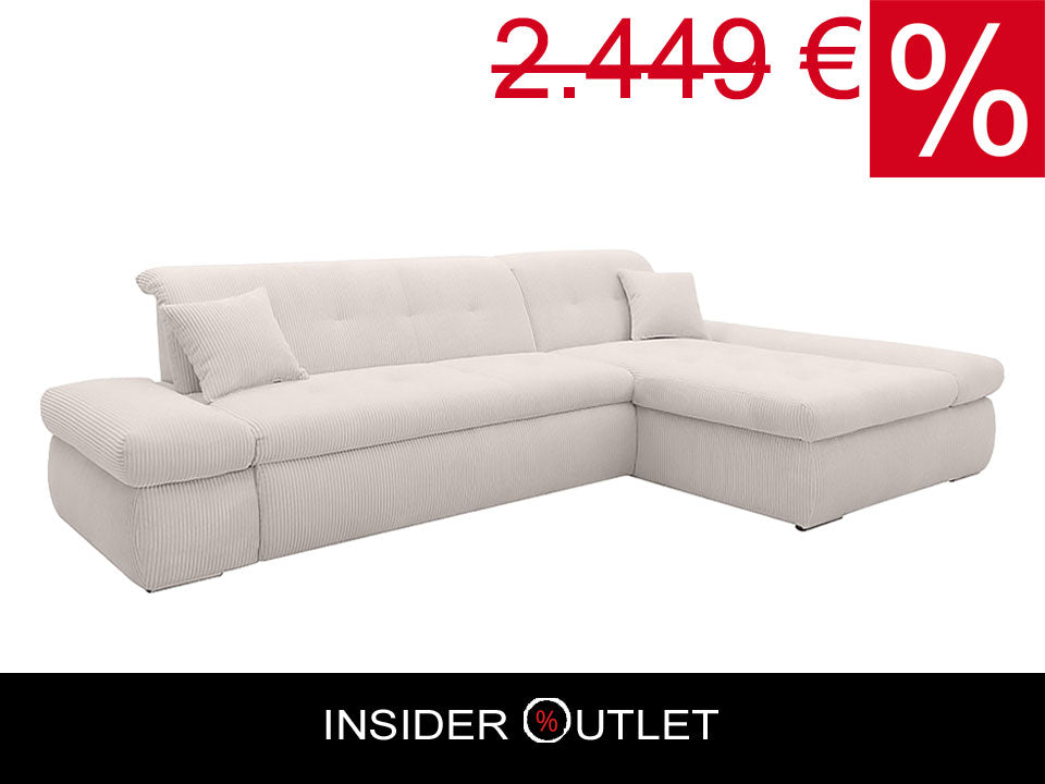 XL Ecksofa London Cord Beige 300x172 cm mit Schlaffunktion und Armteilverstellung Cordsofa Schlafsofa OTR