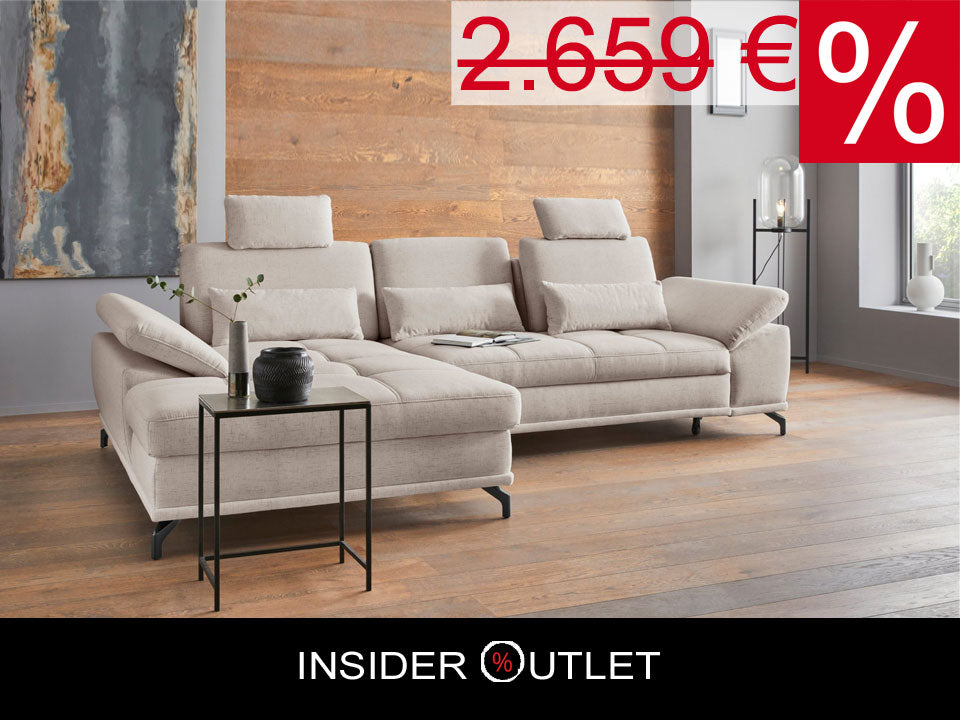 Design Ecksofa in Creme Beige mit Federkern, Sitztiefenverstellung, Armteilverstellung, Eckcouch Costello jetzt reduziert im Angebot bestellen.