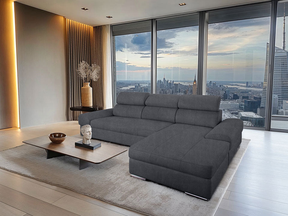 Ecksofa 284x171 cm Grau Schlaffunktion Kopfteilverstellung Luxus-Microfaser B-Ware