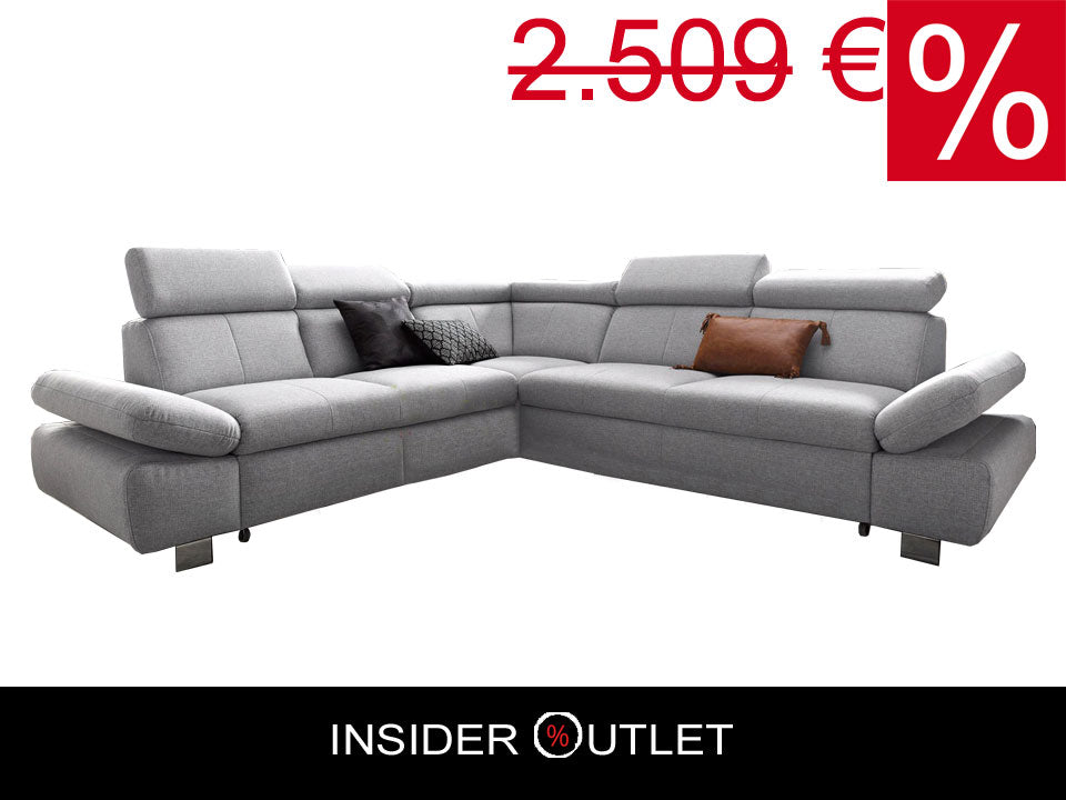 Ecksofa Grau 254x274 cm mit Schlaffunktion, Bettkasten, Armteil- und Kopfteilverstellung Happy Couch OTL - 06