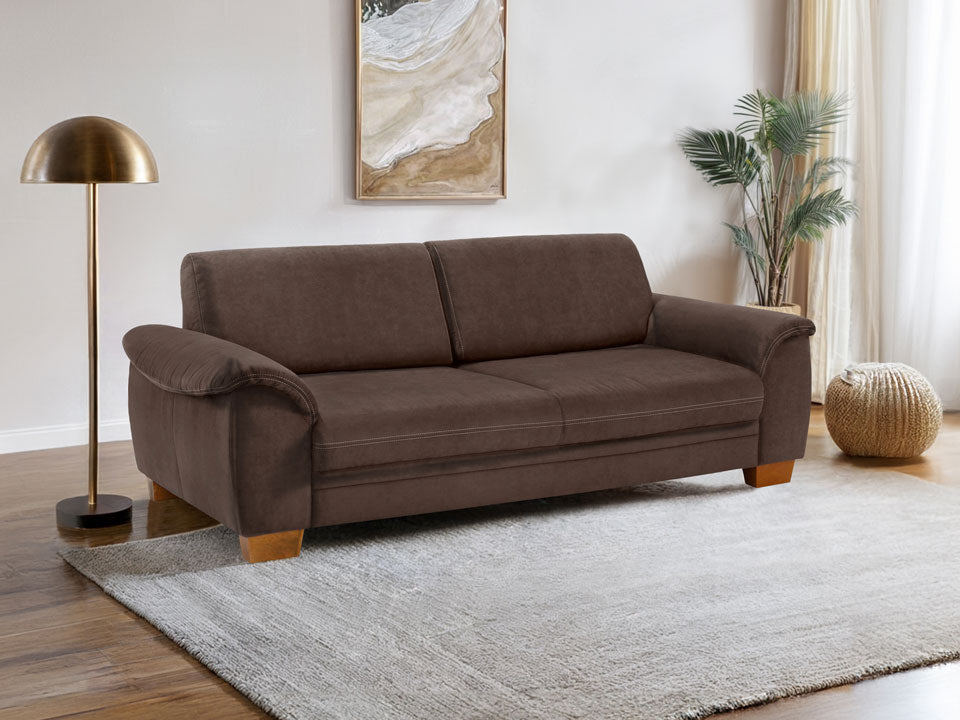 3,5 Sitzer Sofa Husum Braun mit Federkern und Sitztiefenverstellung in Luxus-Microfaser reduziert im Angebot sofort lieferbar.