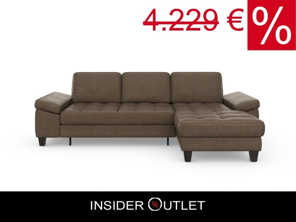 Ecksofa Braun mit Schlaffunktion, Bettkasten, Federkern und Sitztiefenverstellung in Microfaser Lederoptik, Couch Westham jetzt reduziert im Angebot kaufen.
