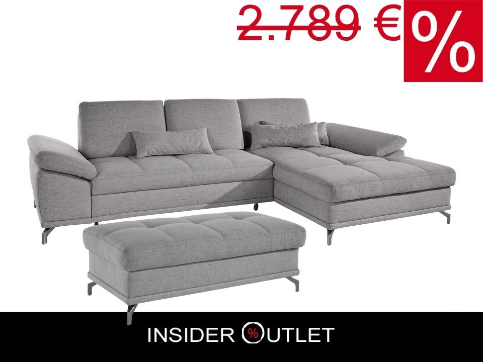 Ecksofa + Hocker 301x176cm Grau Federkern, Sitztiefenverstellung B-Ware OTR