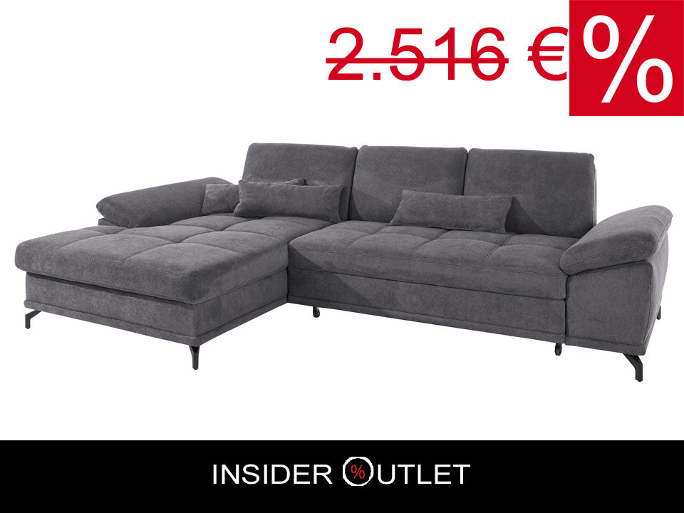 Ecksofa Costello Grau mit Sitztiefenverstellung und Federkern reduziert.