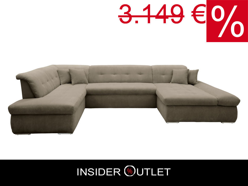 Wohnlandschaft beige mit Schlaffunktion in Luxus-Microfaser Lederoptik NMoric reduziert online bestellen.