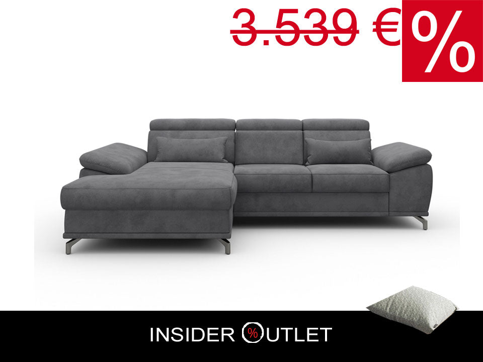 Ecksofa in Grau mit Schlaffunktion, Bettkasten, Federkern und Sitztiefenverstellung, Couch Cabrio in Microfaser.
