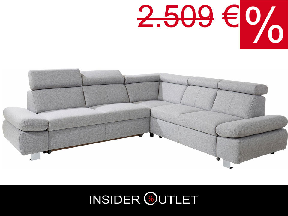 Ecksofa Grau 254x274 cm mit Schlaffunktion, Bettkasten, Armteil- und Kopfteilverstellung Happy Couch OTL - 06