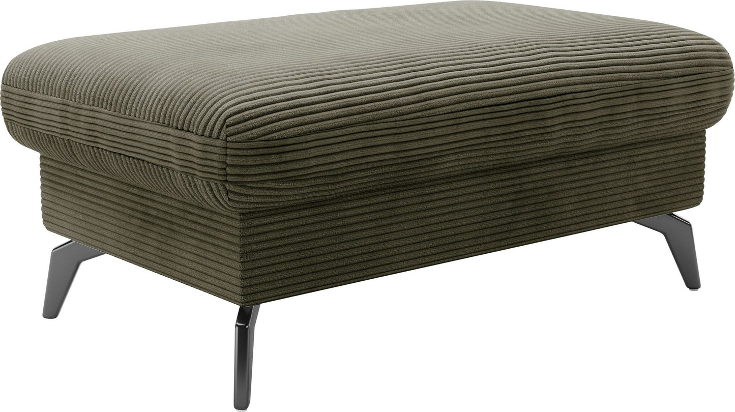 Kleines Cord Ecksofa in Olive Grün mit Hocker und Schlaffunktion im Skandi Design jetzt reduziert im Angebot kaufen.