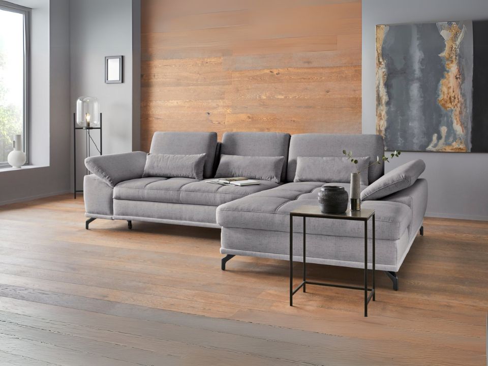 Ecksofa + Hocker 301x176cm Grau Federkern, Sitztiefenverstellung B-Ware OTR