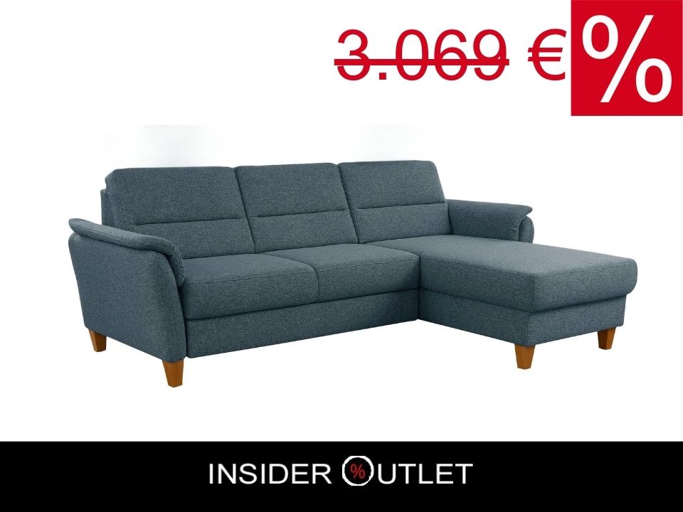 Kleines Ecksofa Grau Blau mit Schlaffunktion, Bettkasten und Federkern Couch Palmera jetzt reduziert im Angebot kaufen.