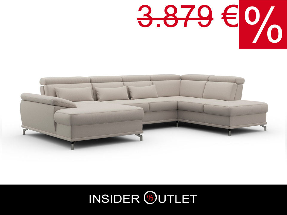 Wohnlandschaft beige mit Federkern, Sitztiefenverstellung und Kopfteilverstellung in Luxus-Microfaser reduziert im Angebot online bestellen.