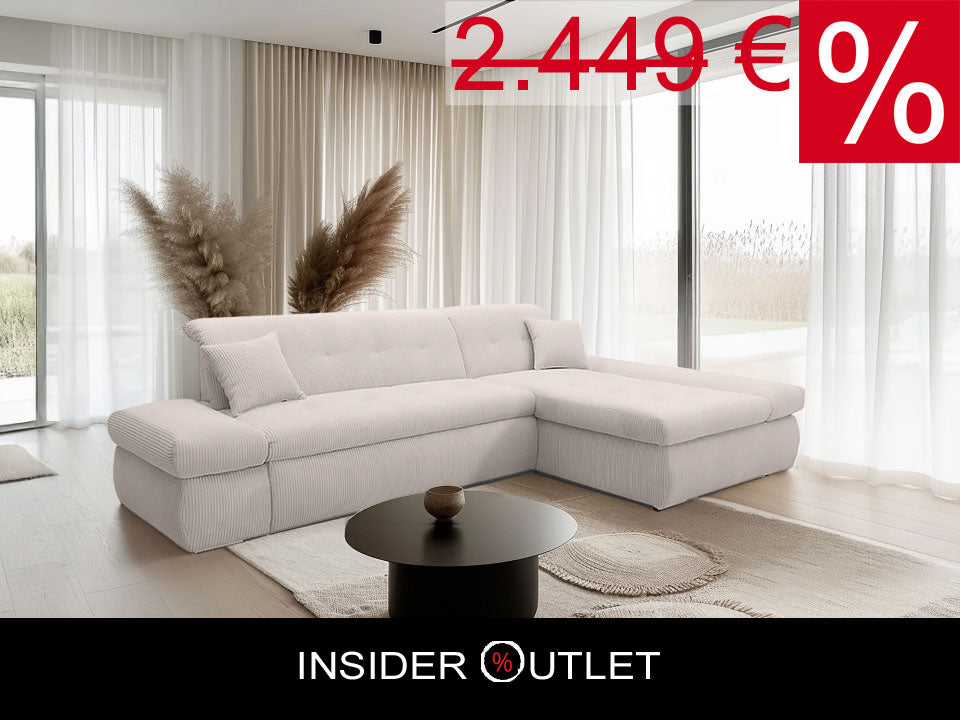 XL Ecksofa London Cord Beige 300x172 cm mit Schlaffunktion und Armteilverstellung Cordsofa Schlafsofa OTR
