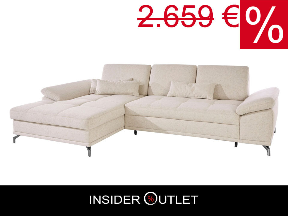 Design Ecksofa in Creme Beige mit Federkern, Sitztiefenverstellung, Armteilverstellung, Eckcouch Costello jetzt reduziert im Angebot bestellen.