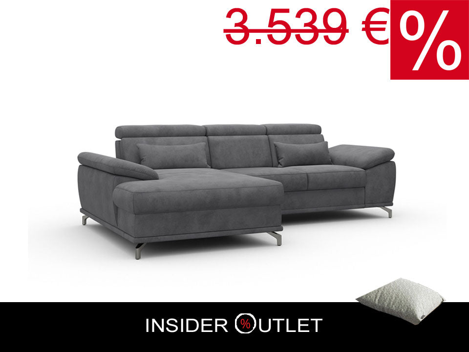 Ecksofa in Grau mit Schlaffunktion, Bettkasten, Federkern und Sitztiefenverstellung, Couch Cabrio in Microfaser.