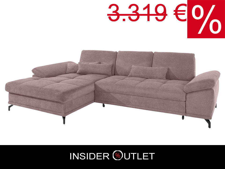 Ecksofa Costello mit Schlaffunktion, Bettkasten und Federkern in pflegeleichtem Rosa Fliede Microfaser Struktur flausch.
