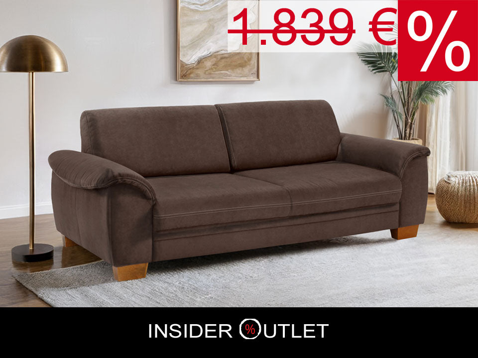 3,5 Sitzer Sofa Husum Braun mit Federkern und Sitztiefenverstellung in Luxus-Microfaser reduziert im Angebot sofort lieferbar.